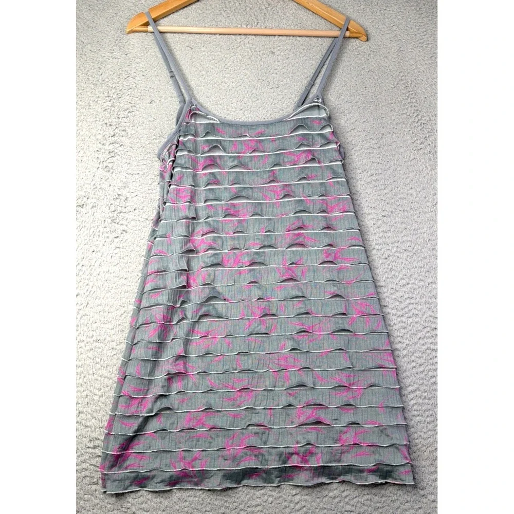 Free People Slip Dress Womens Size S/P Gray Pink Ruffles Strappy Multicolor